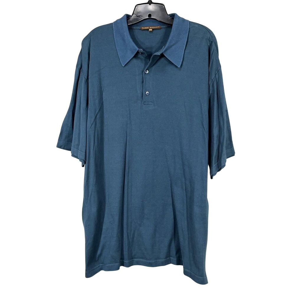 ROBERT BARAKETT Men's SOLID NAVY BLUE Smooth Knit COTTON Casual POLO SHIRT Sz XL